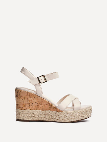 Lilia Nude Crossover Cork Wedges