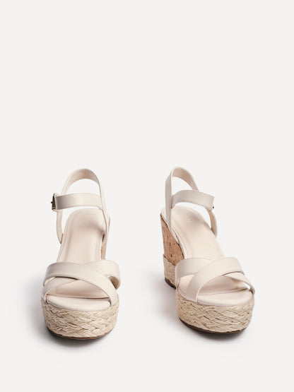 Lilia Nude Crossover Cork Wedges