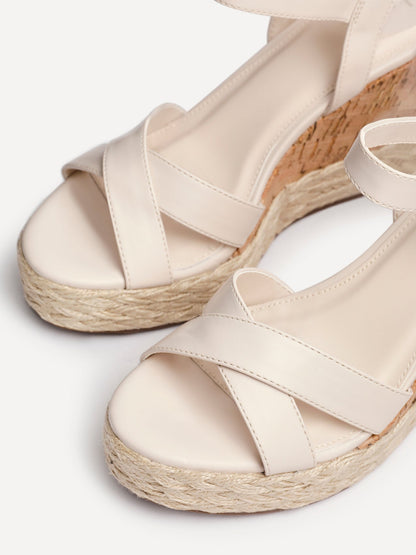 Lilia Nude Crossover Cork Wedges