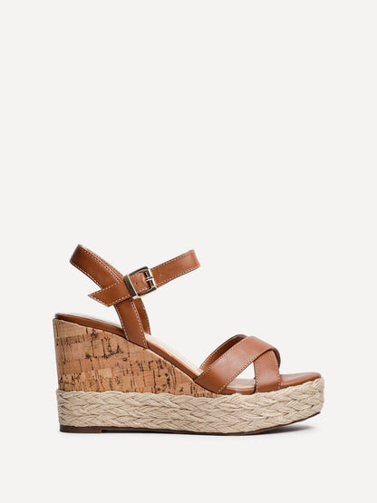 Lilia Tan Crossover Cork Wedges