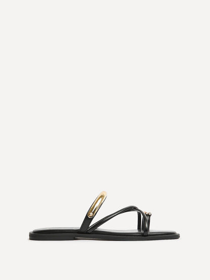 Lillie Black Toe Ring Flat Sandals