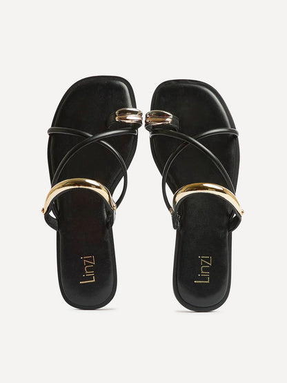 Lillie Black Toe Ring Flat Sandals