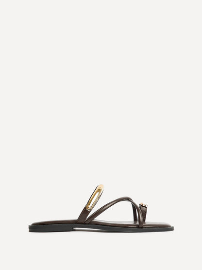 Lillie Brown Toe Ring Flat Sandals