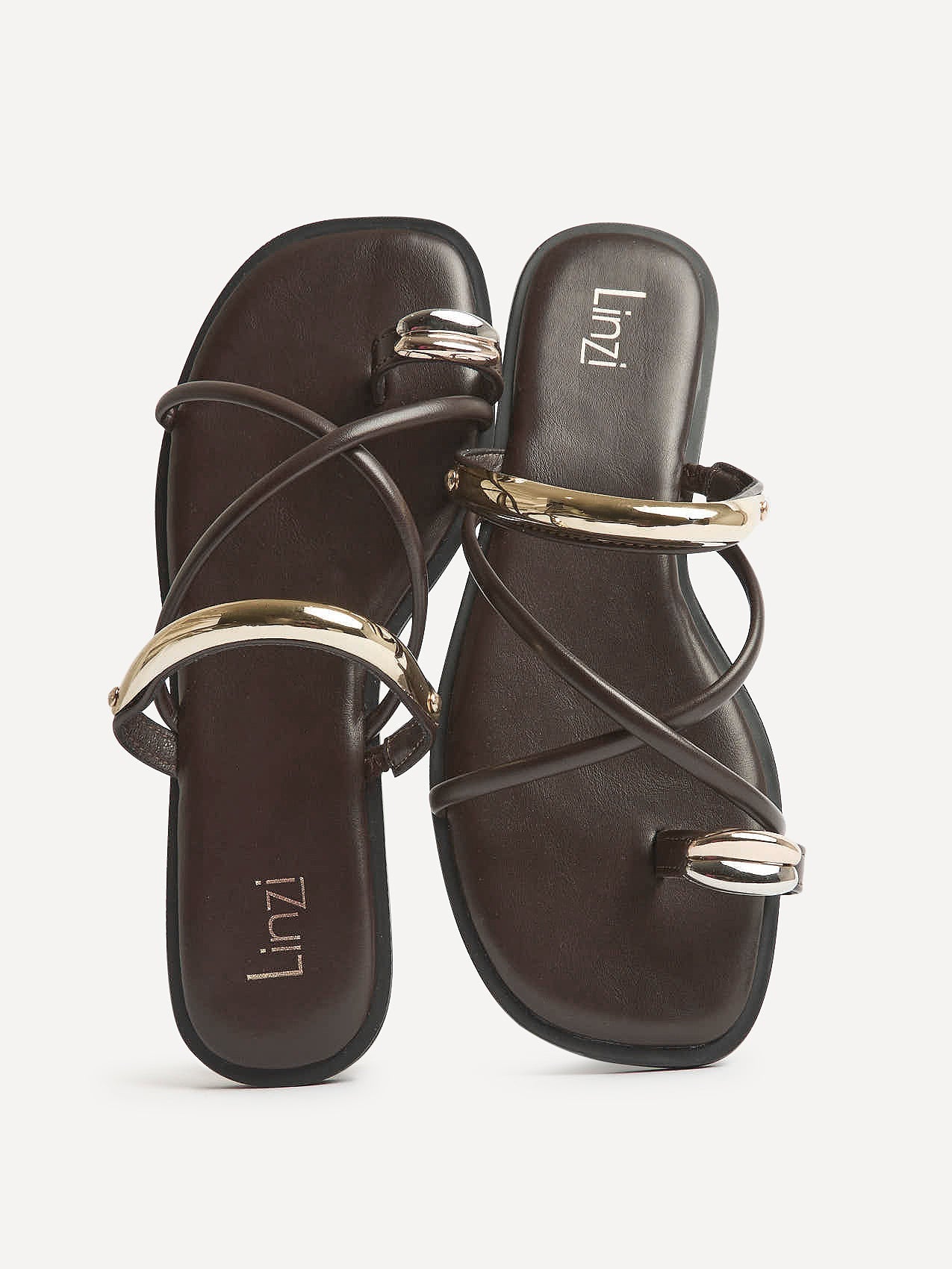 Lillie Brown Toe Ring Flat Sandals