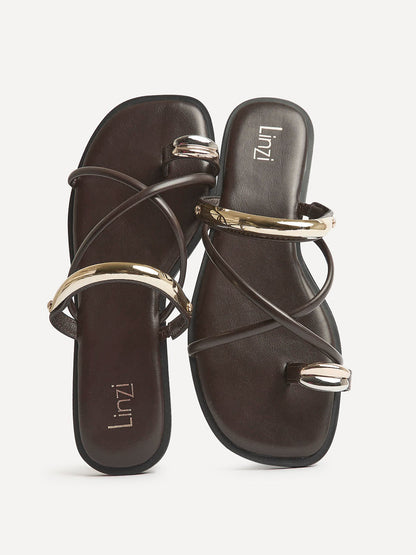Lillie Brown Toe Ring Flat Sandals