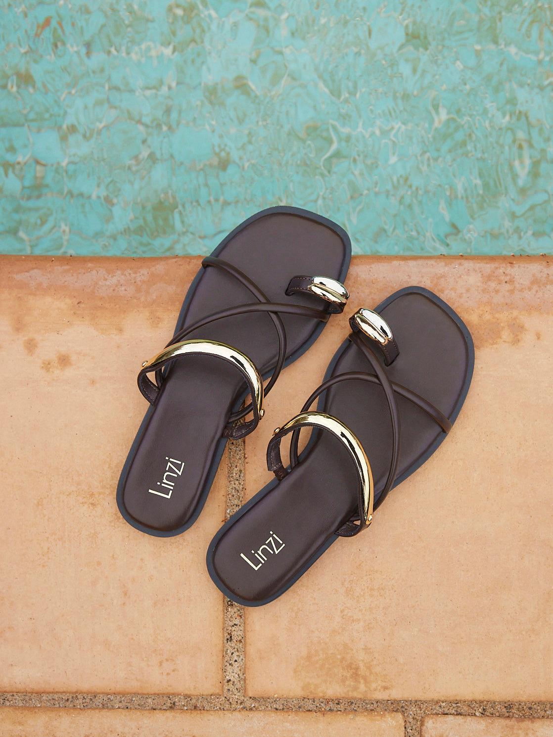 Lillie Brown Toe Ring Flat Sandals