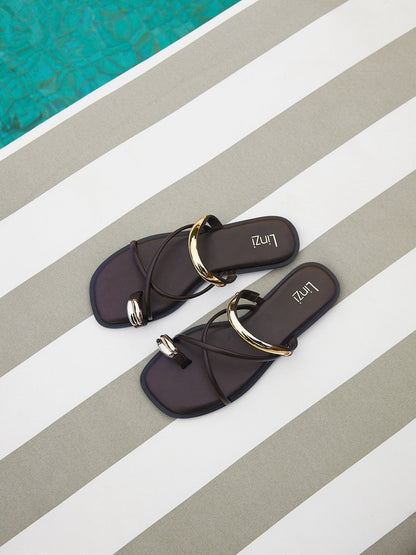 Lillie Brown Toe Ring Flat Sandals