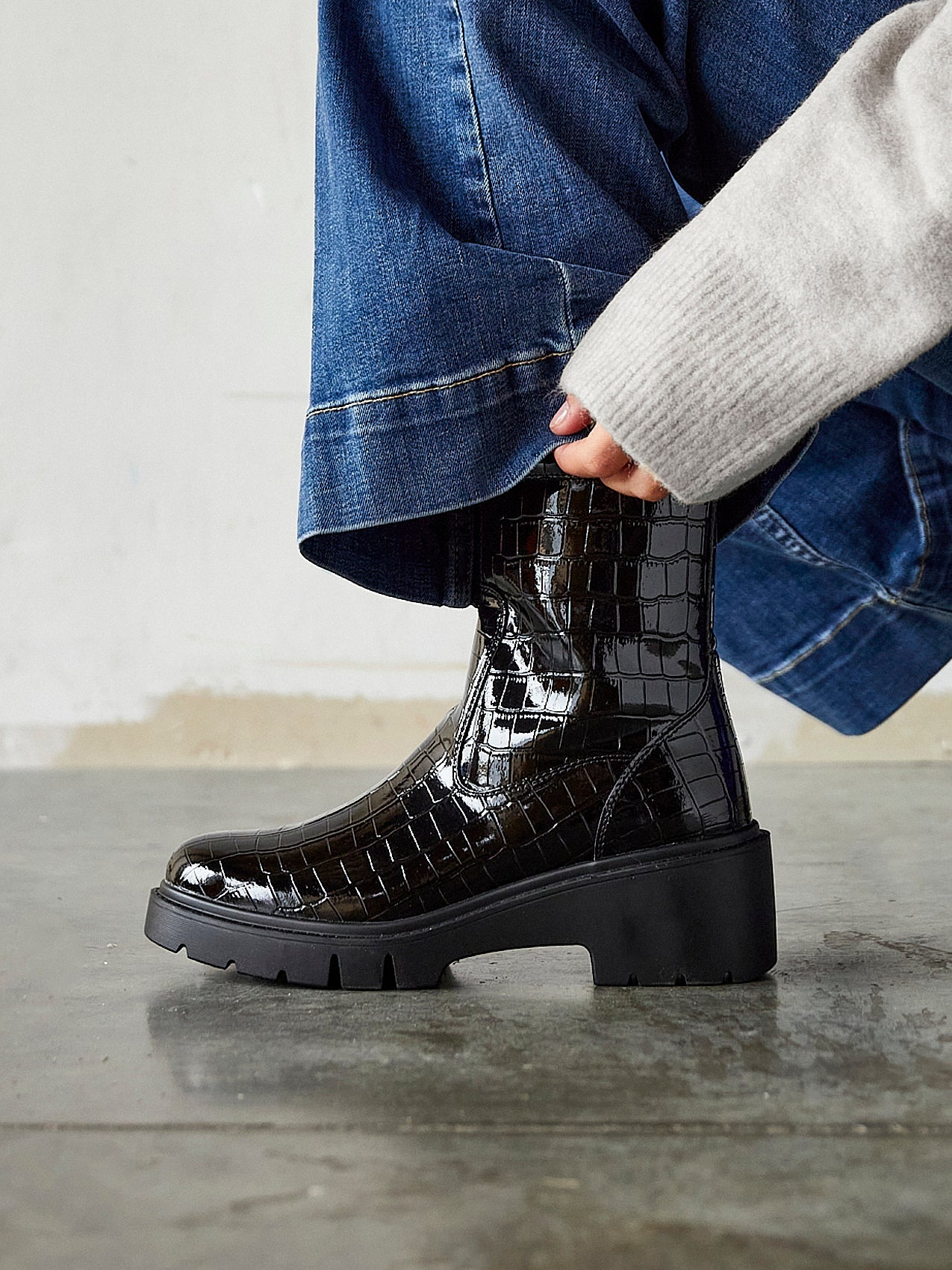 Limited Black Croc Ankle Boots