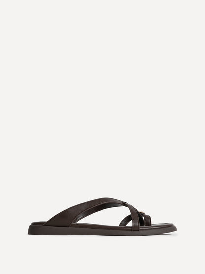Linea Brown Faux Leather Flat Sandals
