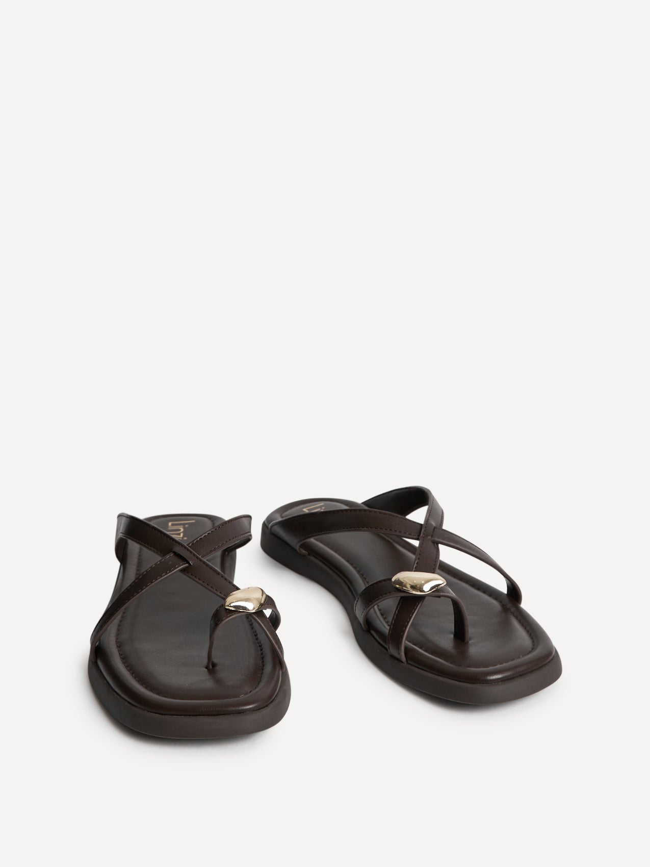 Linea Brown Faux Leather Flat Sandals