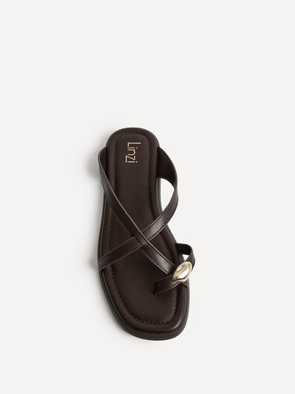 Linea Brown Faux Leather Flat Sandals