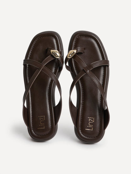 Linea Brown Faux Leather Flat Sandals
