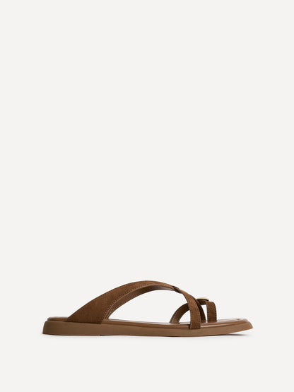 Linea Tan Faux Suede Flat Sandals
