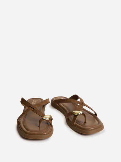 Linea Tan Faux Suede Flat Sandals