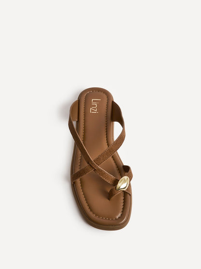 Linea Tan Faux Suede Flat Sandals
