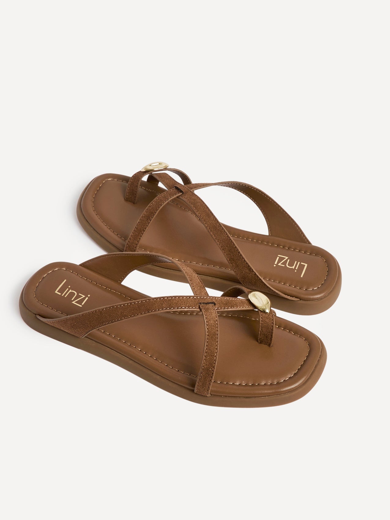 Linea Tan Faux Suede Flat Sandals