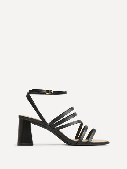 Liora Black Faux Leather Heeled Sandals