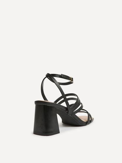 Liora Black Faux Leather Heeled Sandals