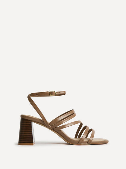Liora Taupe Faux Leather Heeled Sandals