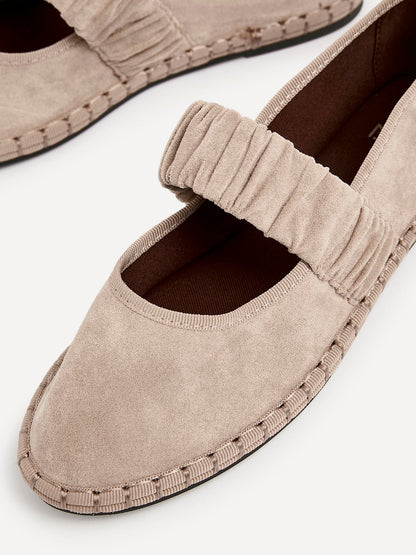 Lorella Beige Faux Suede Mary Jane Pumps