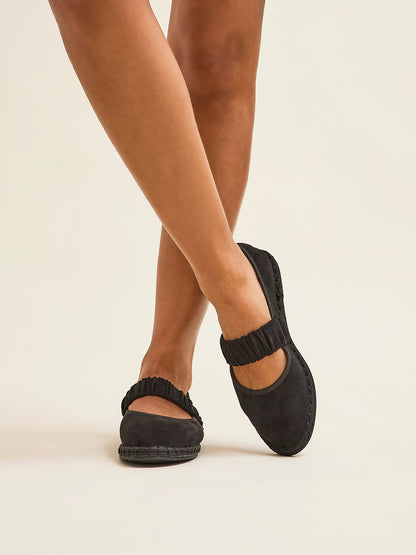 Lorella Black Faux Suede Mary Jane Pumps