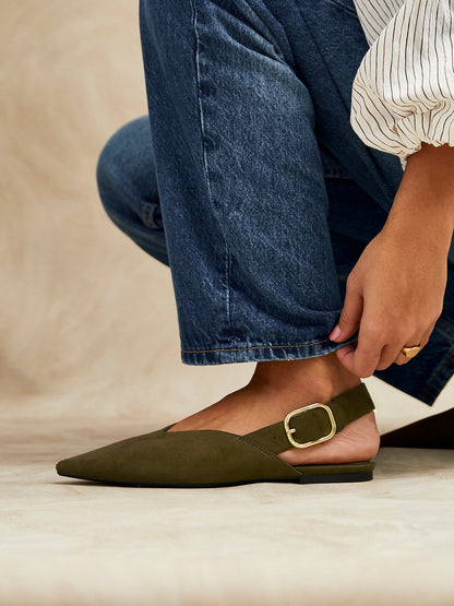 Lorna Khaki Faux Suede Ballet Flats