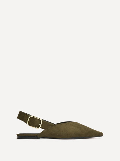 Lorna Khaki Faux Suede Ballet Flats