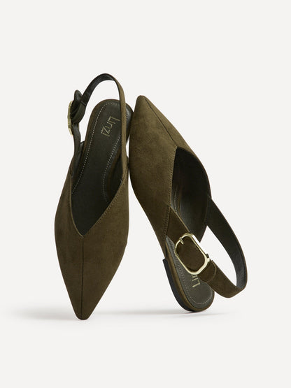 Lorna Khaki Faux Suede Ballet Flats