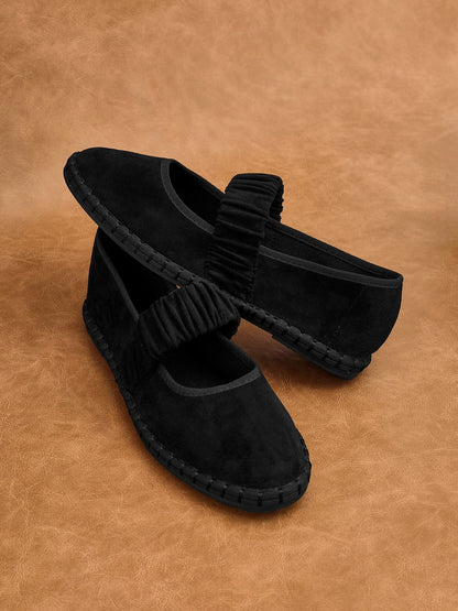 Lorella Black Faux Suede Mary Jane Pumps