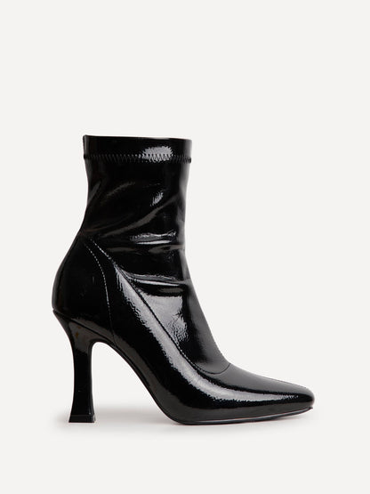Lovato Black Faux Leather Patent Sock Boots