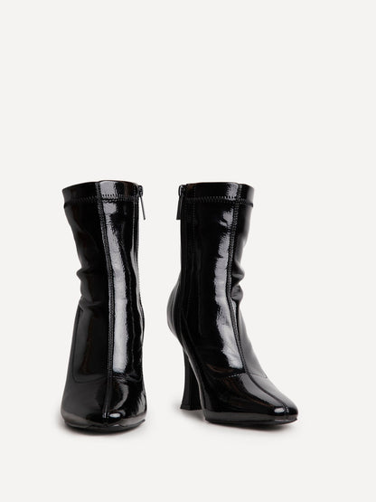 Lovato Black Faux Leather Patent Sock Boots