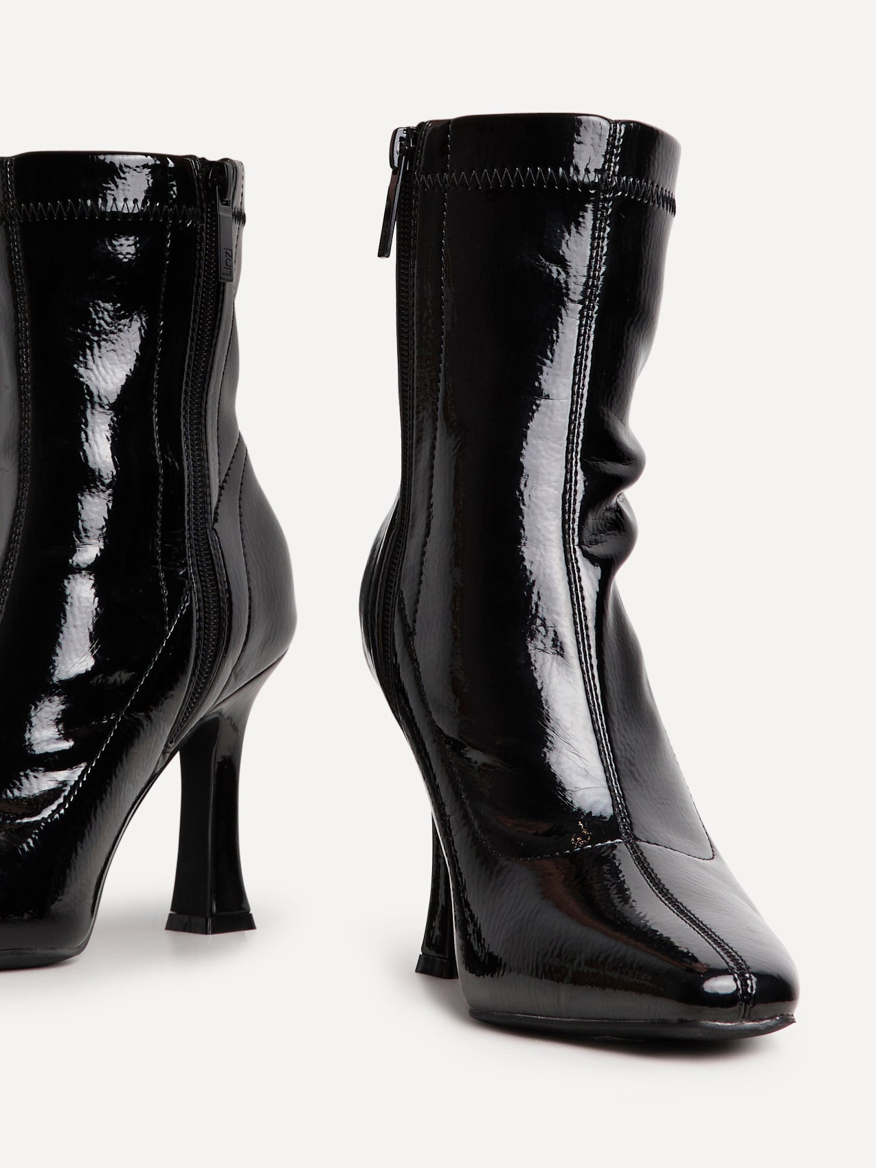 Lovato Black Faux Leather Patent Sock Boots