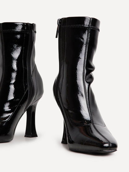 Lovato Black Faux Leather Patent Sock Boots