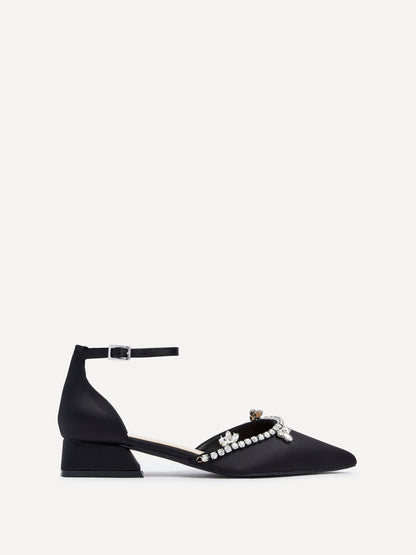 Lucia Black Satin Low Court Heel