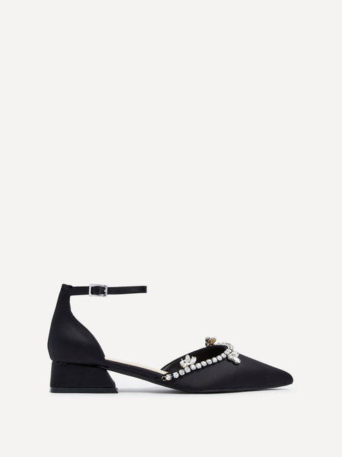 Lucia Black Satin Low Court Heel