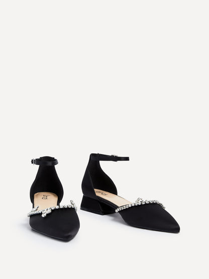 Lucia Black Satin Low Court Heel