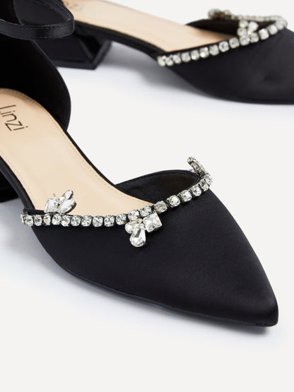 Lucia Black Satin Low Court Heel