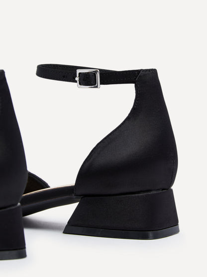 Lucia Black Satin Low Court Heel
