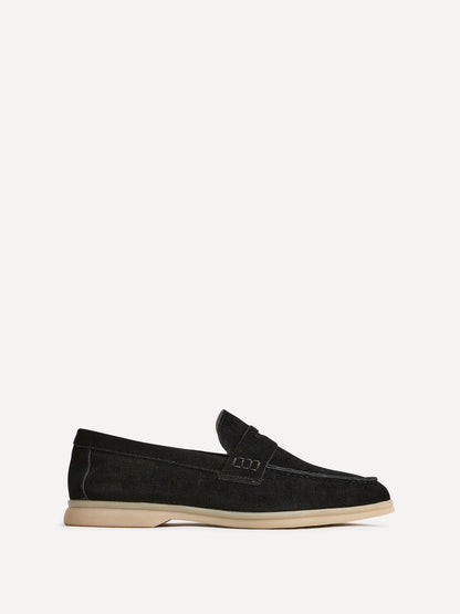 Luciano Mens Black Suede Leather Penny Loafers