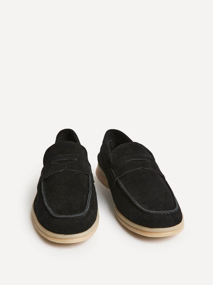 Luciano Mens Black Suede Leather Penny Loafers