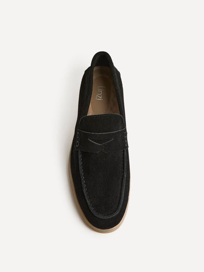 Luciano Mens Black Suede Leather Penny Loafers