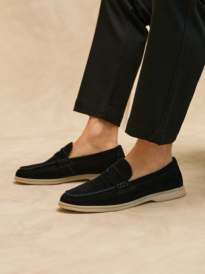 Luciano Mens Black Suede Leather Penny Loafers
