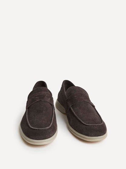Luciano Mens Brown Suede Leather Penny Loafers