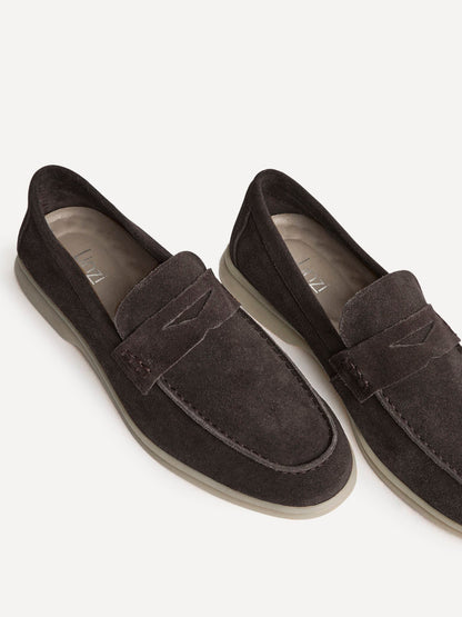 Luciano Mens Brown Suede Leather Penny Loafers