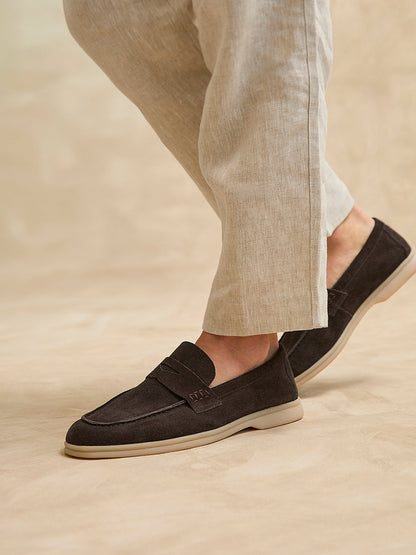 Luciano Mens Brown Suede Leather Penny Loafers