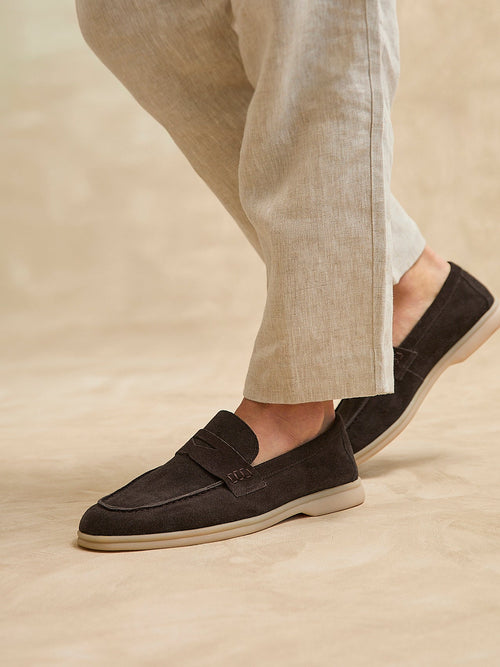 Luciano Mens Brown Suede Leather Penny Loafers