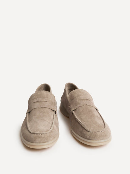 Luciano Mens Taupe Suede Leather Penny Loafers