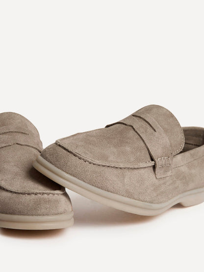 Luciano Mens Taupe Suede Leather Penny Loafers