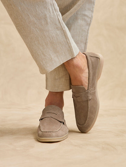 Luciano Mens Taupe Suede Leather Penny Loafers
