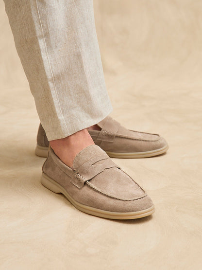 Luciano Mens Taupe Suede Leather Penny Loafers